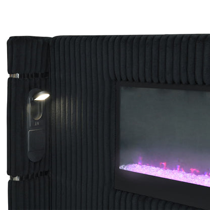 Garner - Bed With Fireplace, LED, Reading Light, Speaker, Bluetooth & USB
