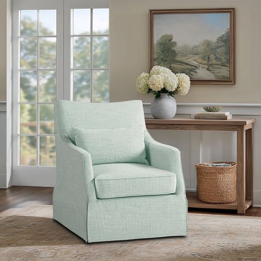 London - Upholstered Skirted Swivel Armchair With Lumbar Pillow - Mint
