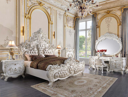 Vanaheim - Eastern King Bed - Beige PU & Antique White Finish