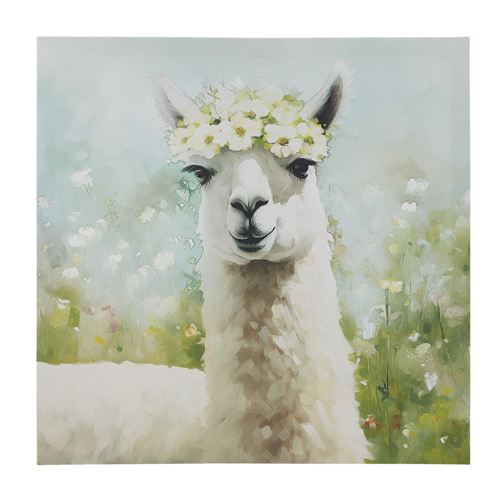 Sunshine Animals - Llama Canvas Wall Art - Green Multi