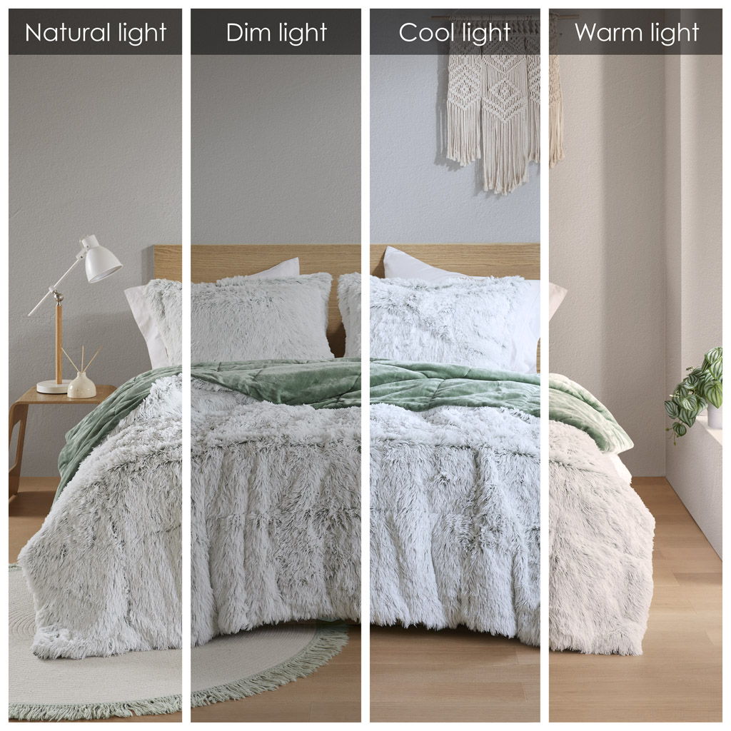 Malea - 2 Piece Twin/Twin Long Shaggy Comforter Mini Set - Green/White