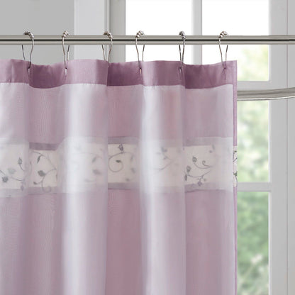 Serene - Embroidered Floral Shower Curtain - Purple