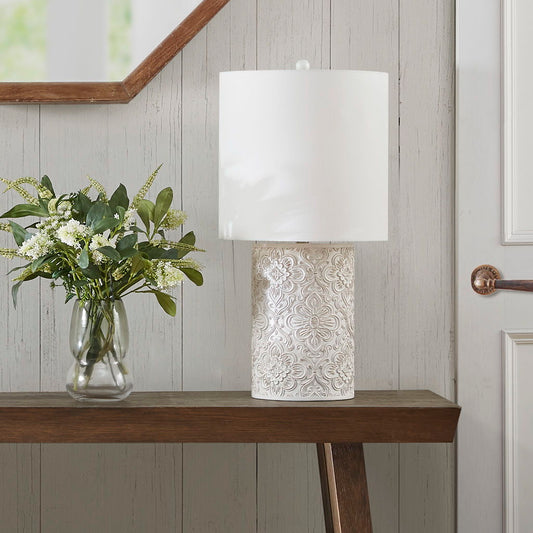 Ashbourne - Embossed Floral Resin Table Lamp - Ivory