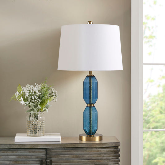 Zirconia - Faceted Blue Glass Table Lamp - Blue