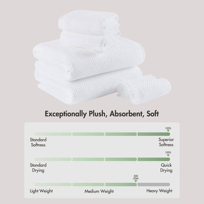 Diagonal Ribbed - 6 Piece Towels Set - White