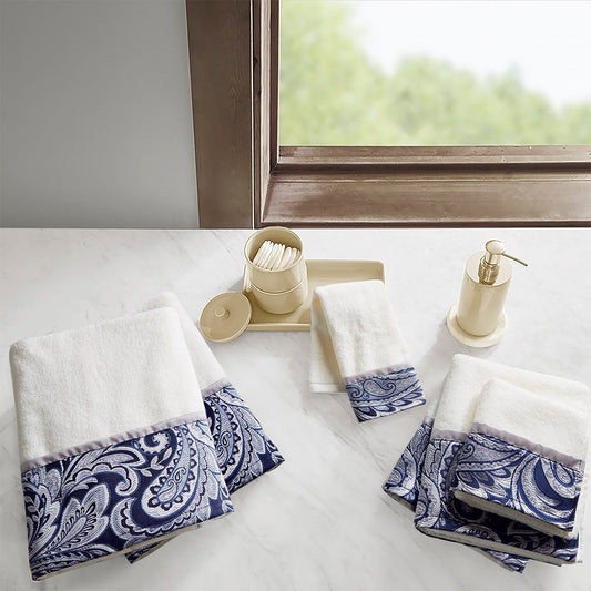 Aubrey - 6 Piece Jacquard Towel Set - Navy