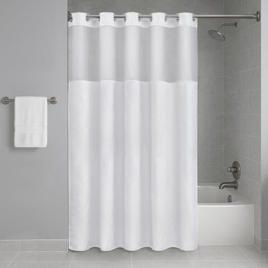 Plain Weave - Essential Shower Curtain Pindot - White