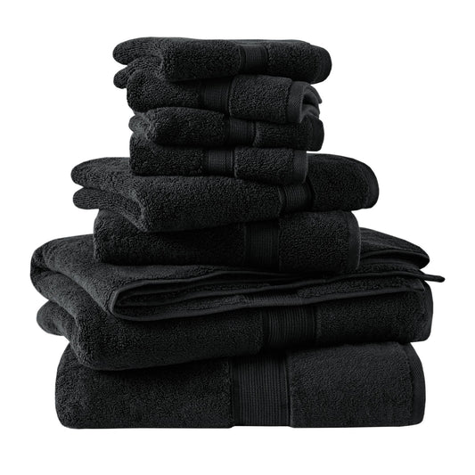 800GSM - 8 Piece Antimicrobial Towel Set - Black