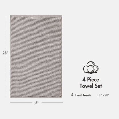 Diagonal Ribbed - 4 Piece Hand Towels Set - Gray