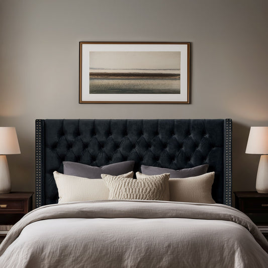 Amelia - Upholstered Wingback Headboard With Button Tufting & Nailhead Trim Velvet - Black