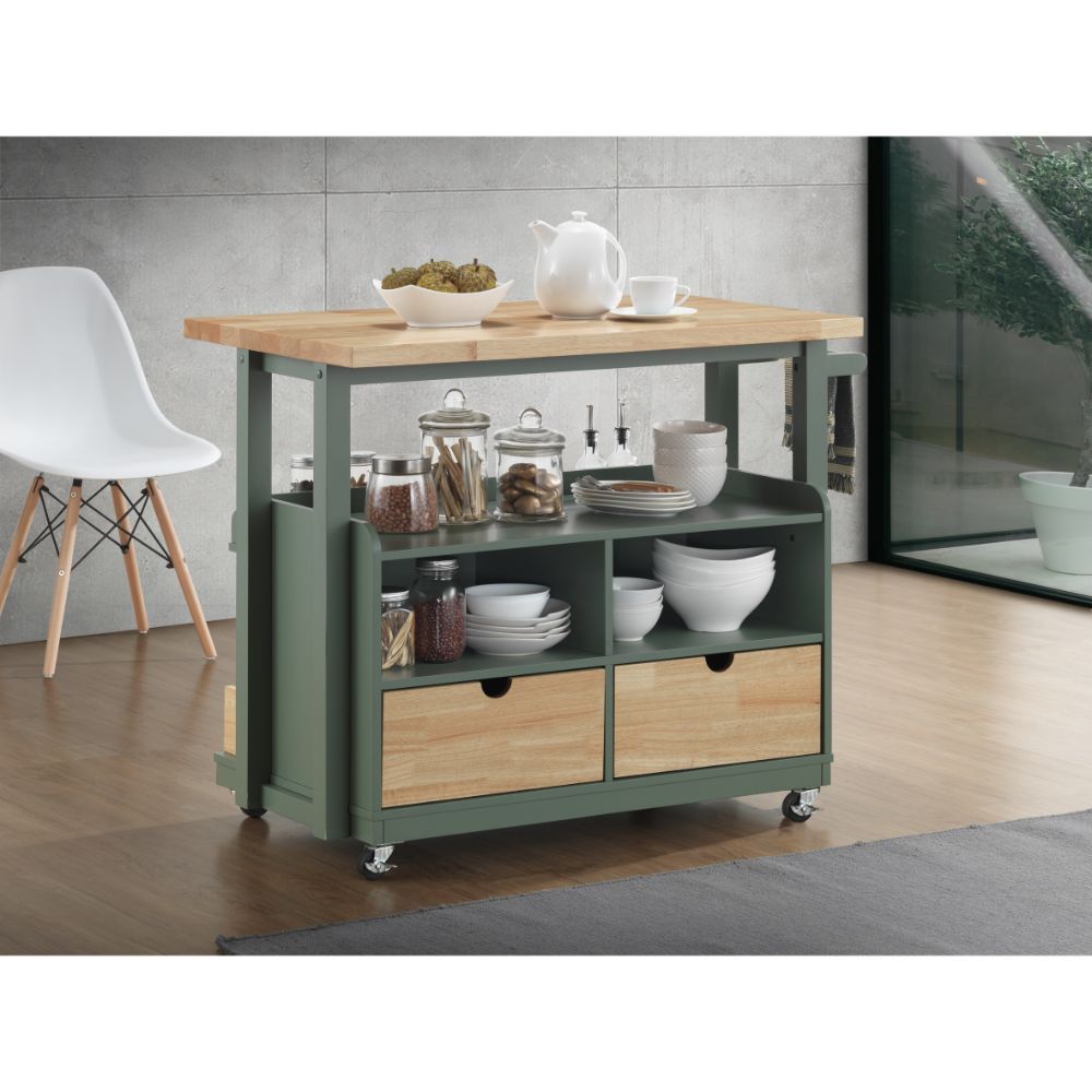 Harper - Kitchen Cart - Natural & Green