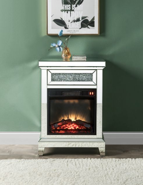 Noralie - 24" Fireplace - Mirrored & Faux Diamonds