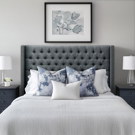 Amelia - Upholstered Wingback Headboard With Button Tufting & Nailhead Trim Woven - Dark Gray