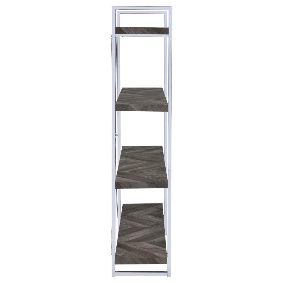 Grimma - 4-Shelf Bookshelf - Rustic Gray And Chrome