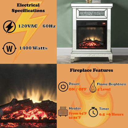 Noralie - 24" Fireplace - Mirrored & Faux Diamonds