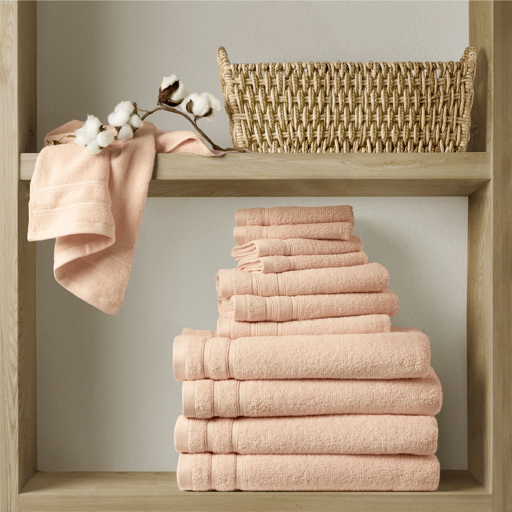 400GSM Essential Bundle Quick Dry 12 Piece Towel Set - Blush