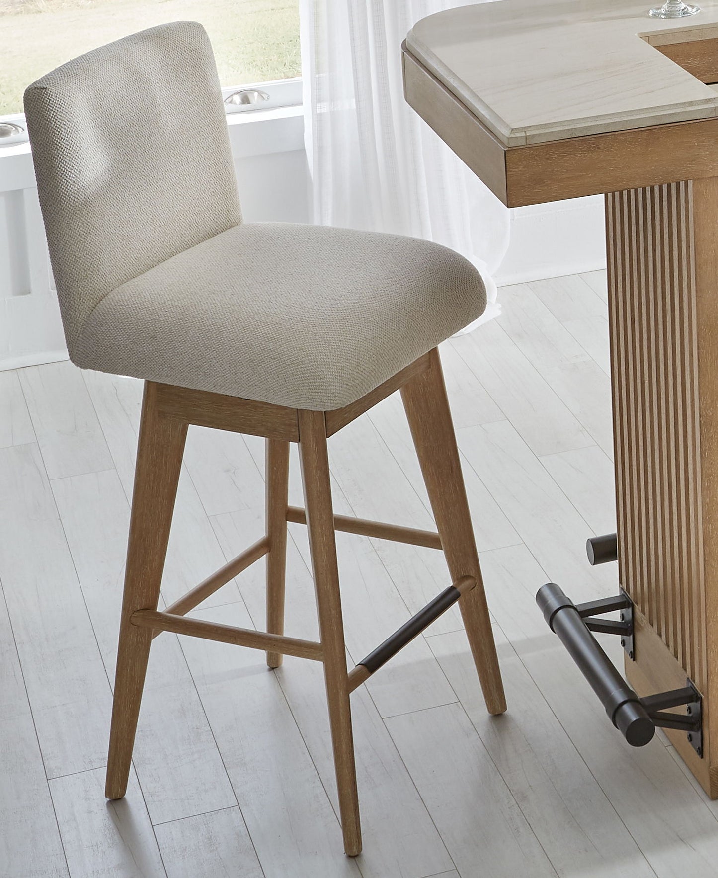 Escape - Dining Upholstered Swivel Barstool - Glazed Natural Oak Mirage Mist