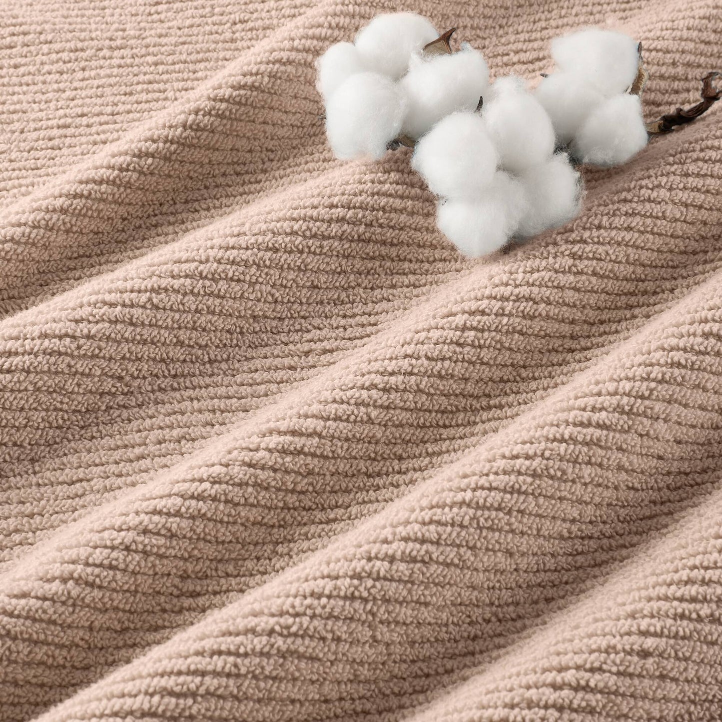 Diagonal Ribbed - 4 Piece Bath Towels Set - Beige