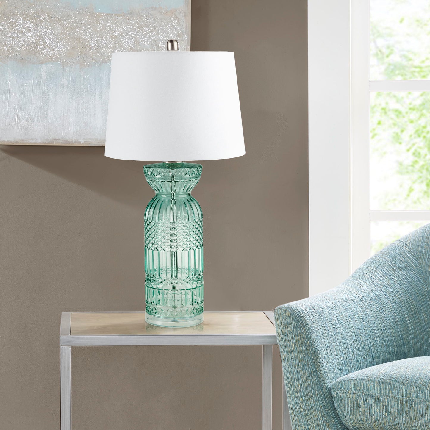 Luxuria - Textured Glass And Acrylic Base Table Lamp - Blue