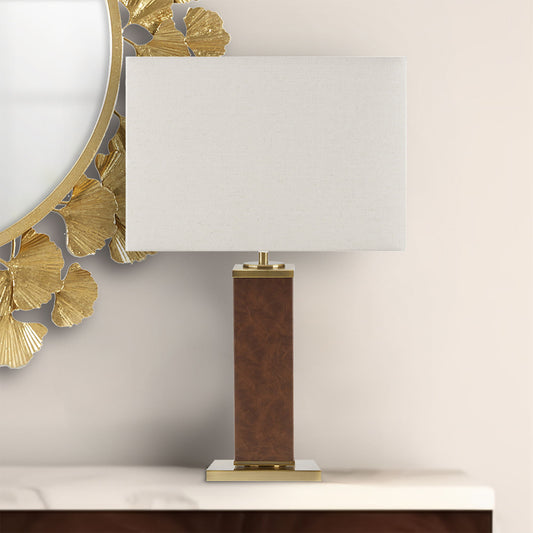 Hawley - Faux Leather Table Lamp - Gold / Brown