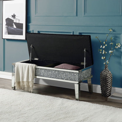 Noralie - 19" Bench With Storage - Mirrored & Faux Diamonds