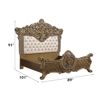 Constantine - Eastern King Bed - Synthetic Leather , Light Gold, Brown & Gold