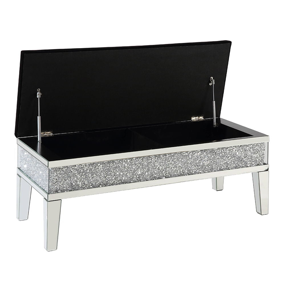 Noralie - 19" Bench With Storage - Mirrored & Faux Diamonds