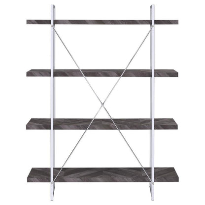 Grimma - 4-Shelf Bookshelf - Rustic Gray And Chrome