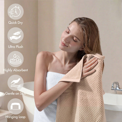 Diagonal Ribbed - 4 Piece Bath Towels Set - Beige