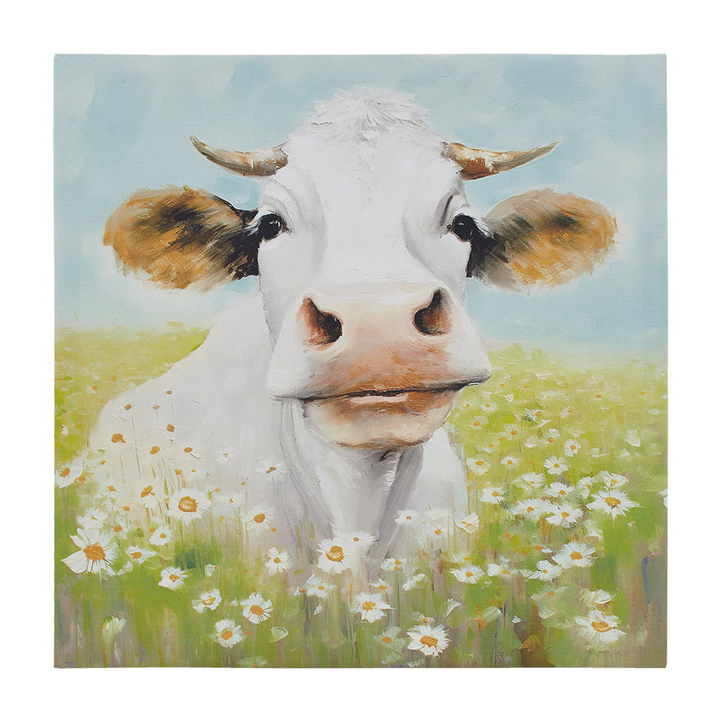 Sunshine Animals - Cow Canvas Wall Art - Green Multi