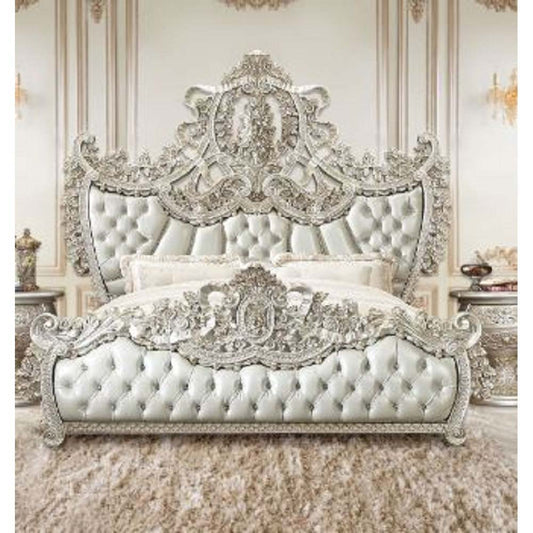 Sandoval - Eastern King Bed - Beige Synthetic Leather & Champagne