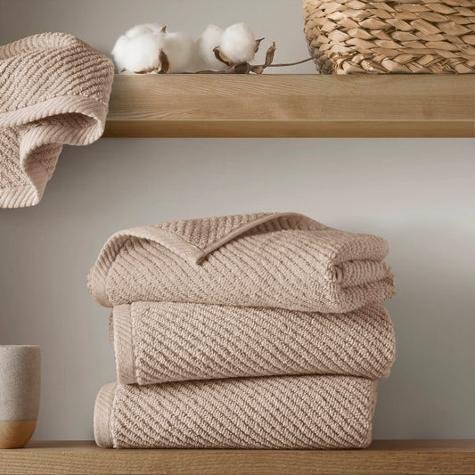 Diagonal Ribbed - 4 Piece Hand Towels Set - Beige