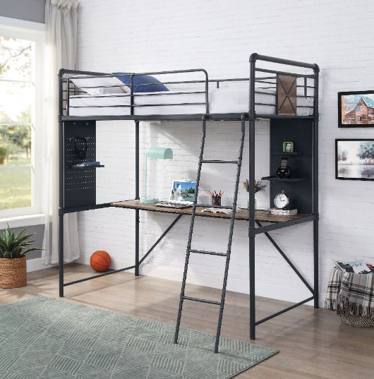 Cordelia - Twin Loft Bed - Antique Oak, Sandy Black & Dark Bronze Hand-Brushed Finish - 78"