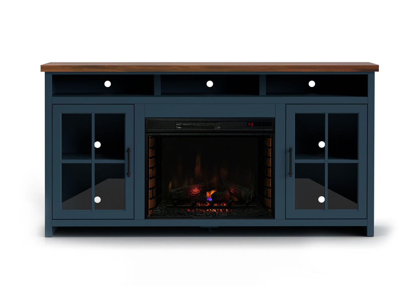 Nantucket - 74" Fireplace TV Stand - Blue Denim / Whiskey