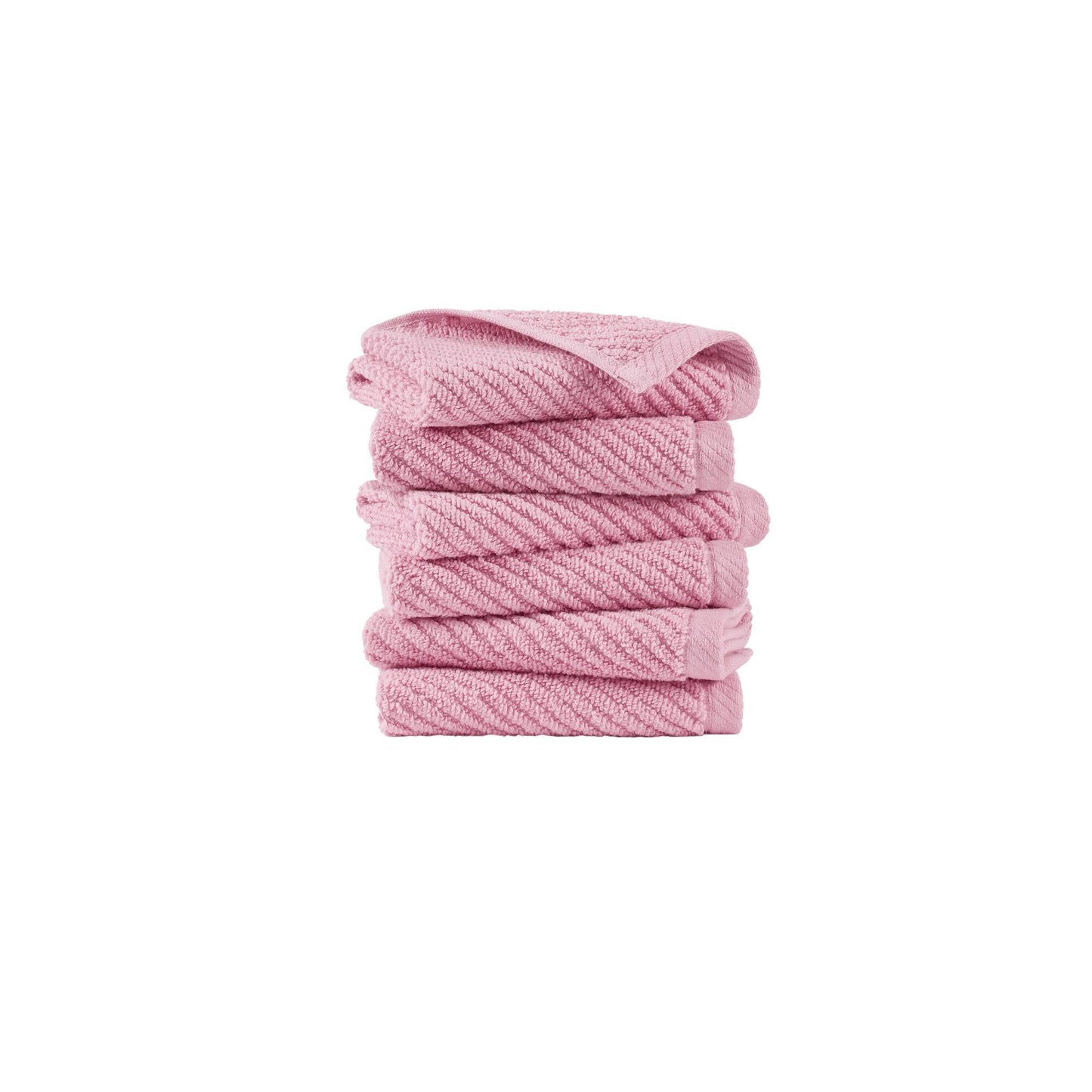 Diagonal Ribbed - 6 Piece Washcloths Set - Pink