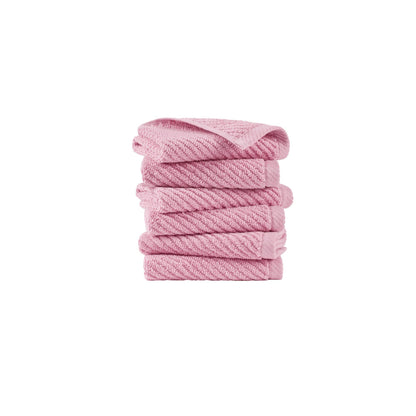 Diagonal Ribbed - 6 Piece Washcloths Set - Pink