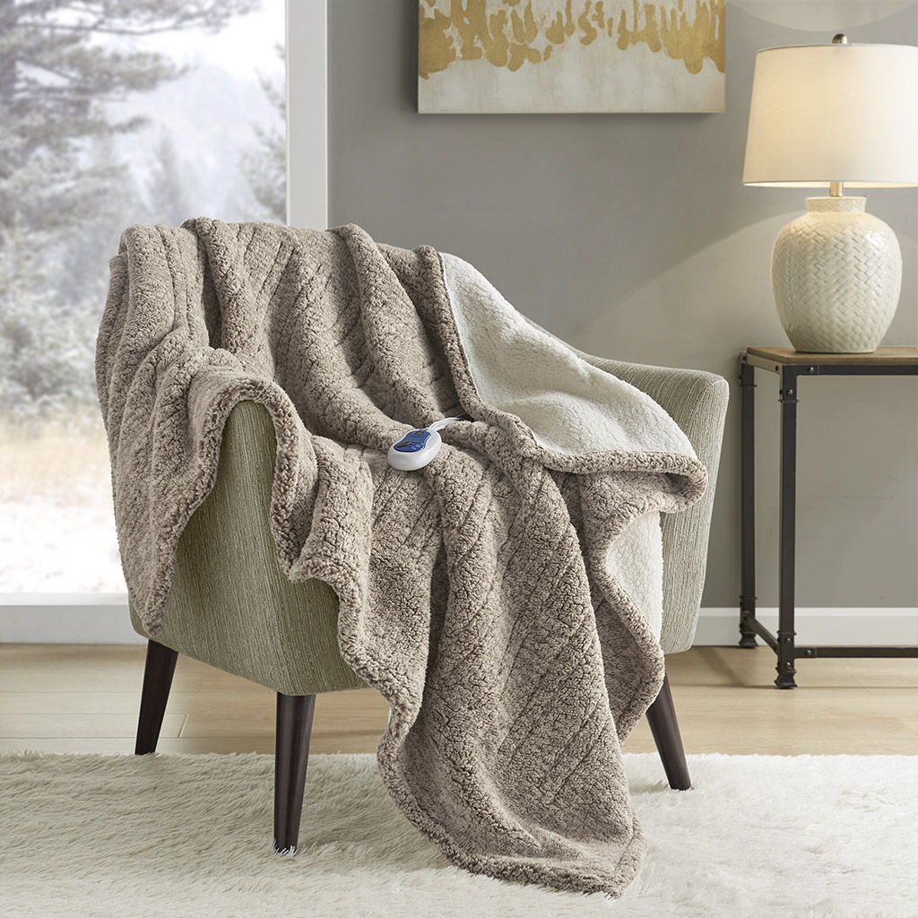 Marbled Sherpa - Heated Throw - Gray