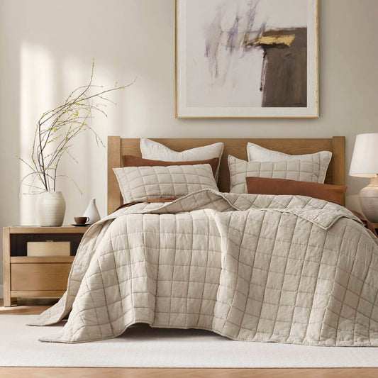 100% Linen - Full/Queen Linen Garment Washed Quilt Set - Linen