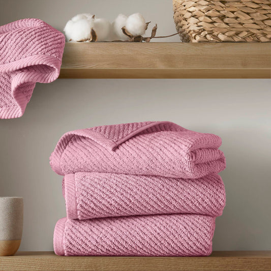 Diagonal Ribbed - 4 Piece Hand Towels Set - Pink