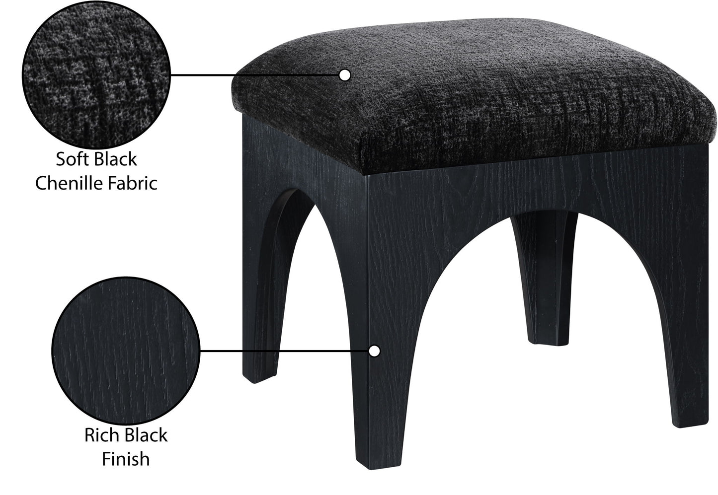Lawson - Chenille Fabric Ottoman - Black Base