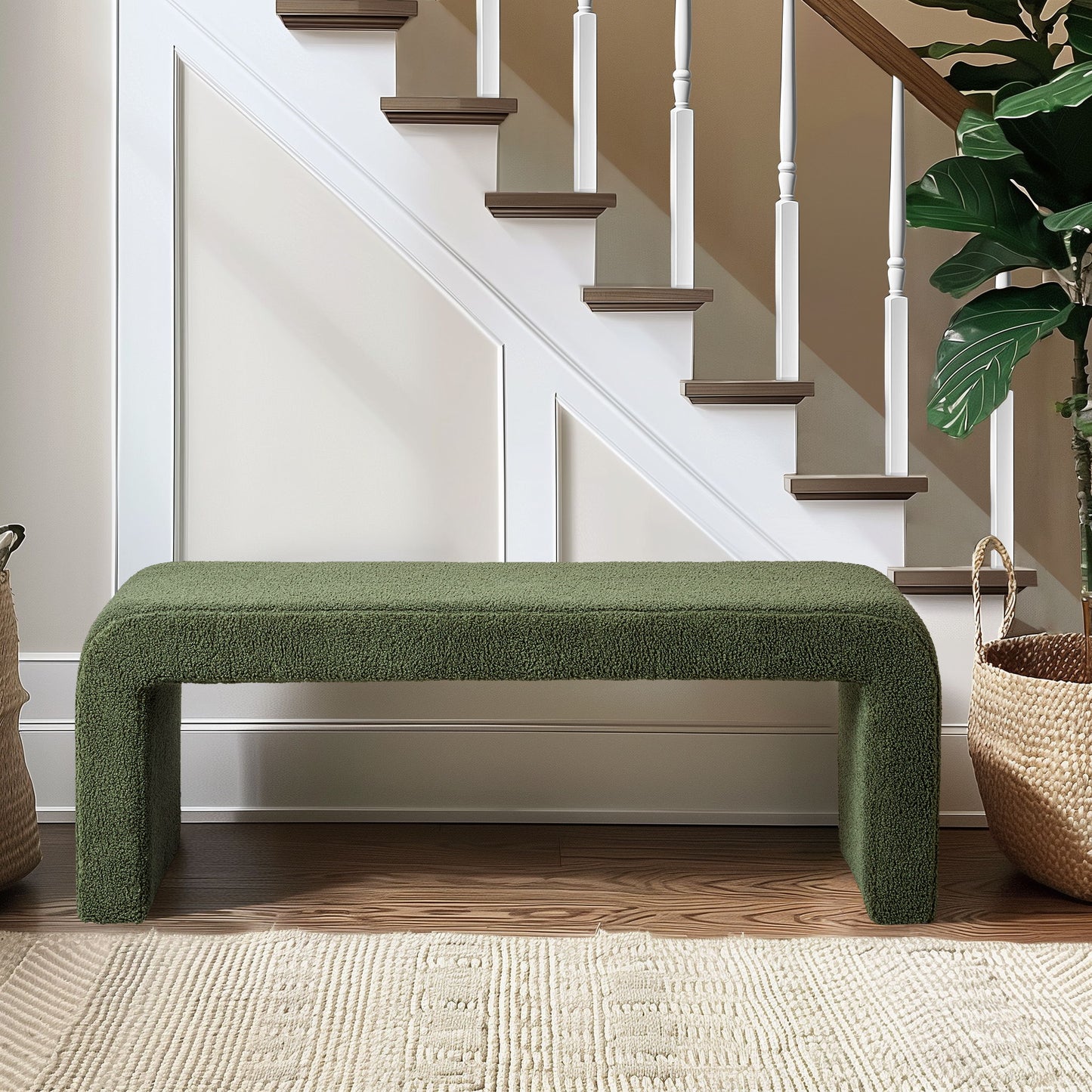 Steve - 52" Boucle Waterfall Bench - Green