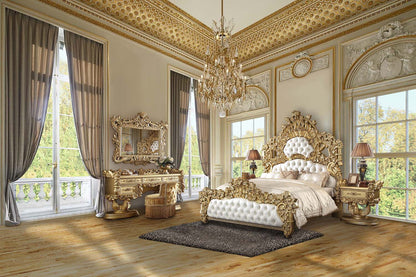 Bernadette - Eastern King Bed - White PU & Gold Finish