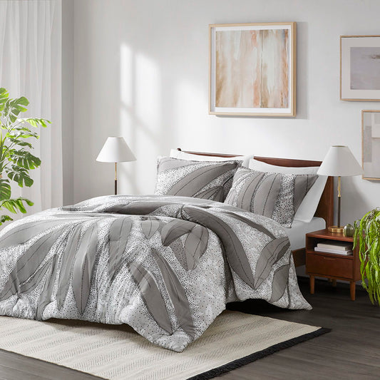 Adrian - Botanical Cotton Comforter Set - Gray