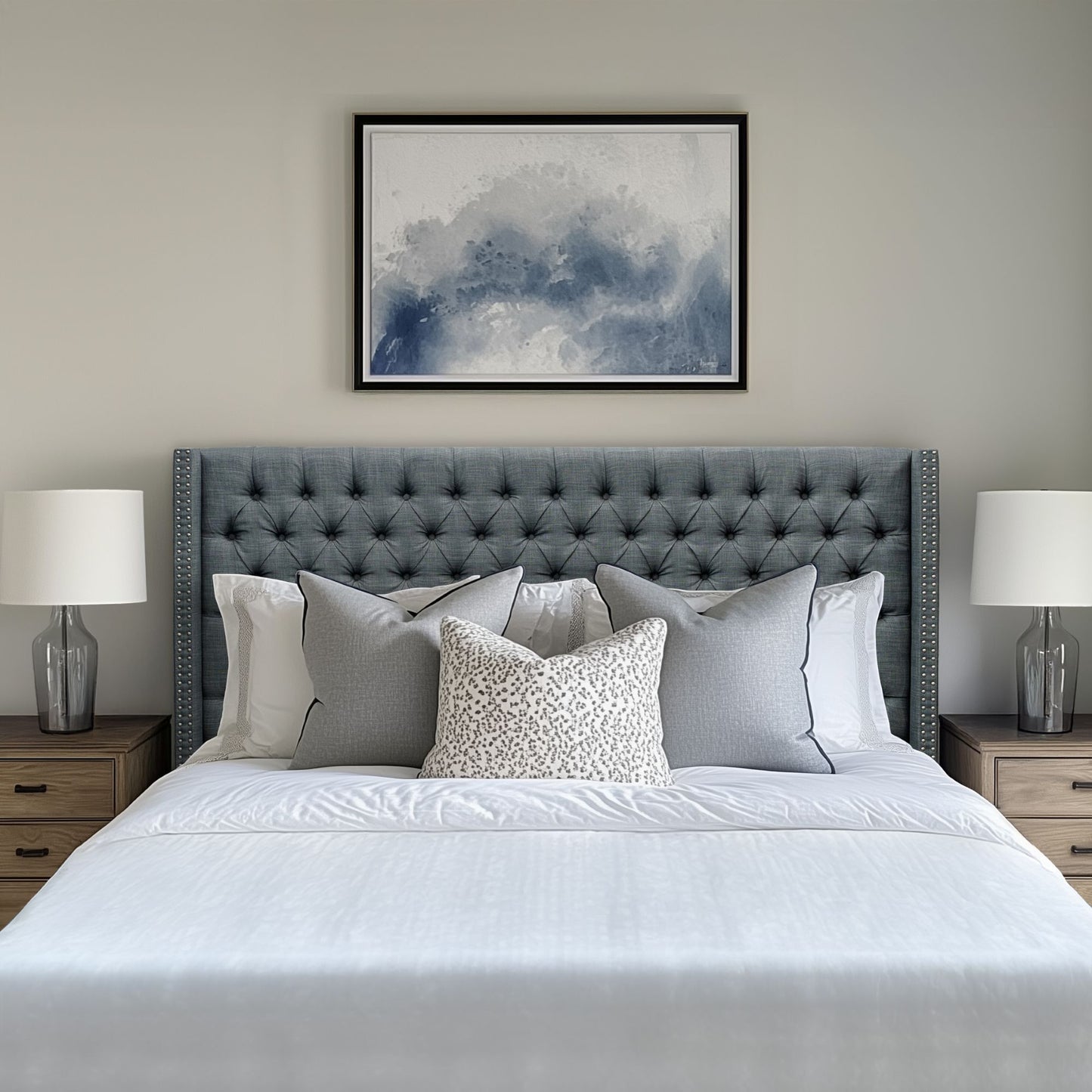 Amelia - King Upholstered Wingback Headboard With Button Tufting & Nailhead Trim Woven - Dark Gray