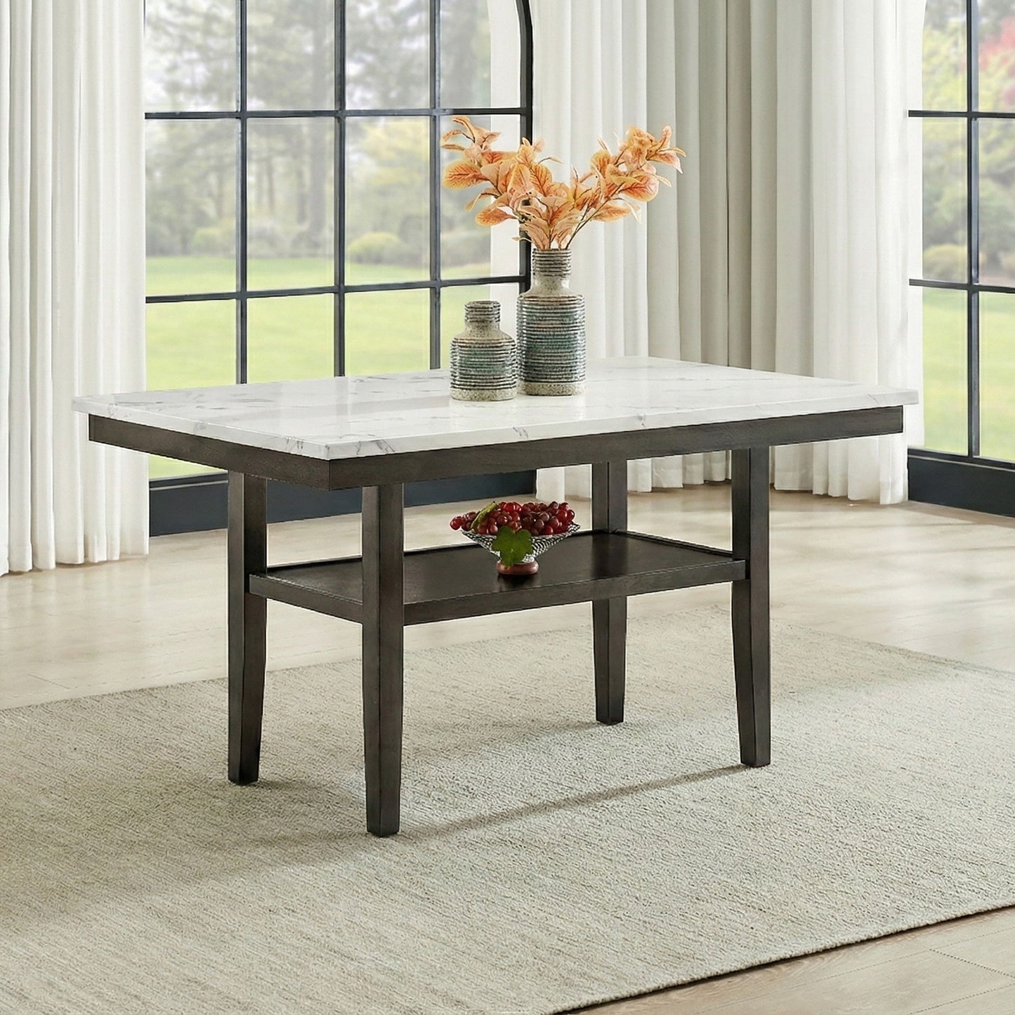 Carissa - 60" Rectangle Dining Table With Storage Shelf - Black / White