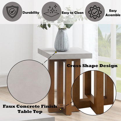 Keven - End Table - Faux Concrete Top & Walnut  Finish