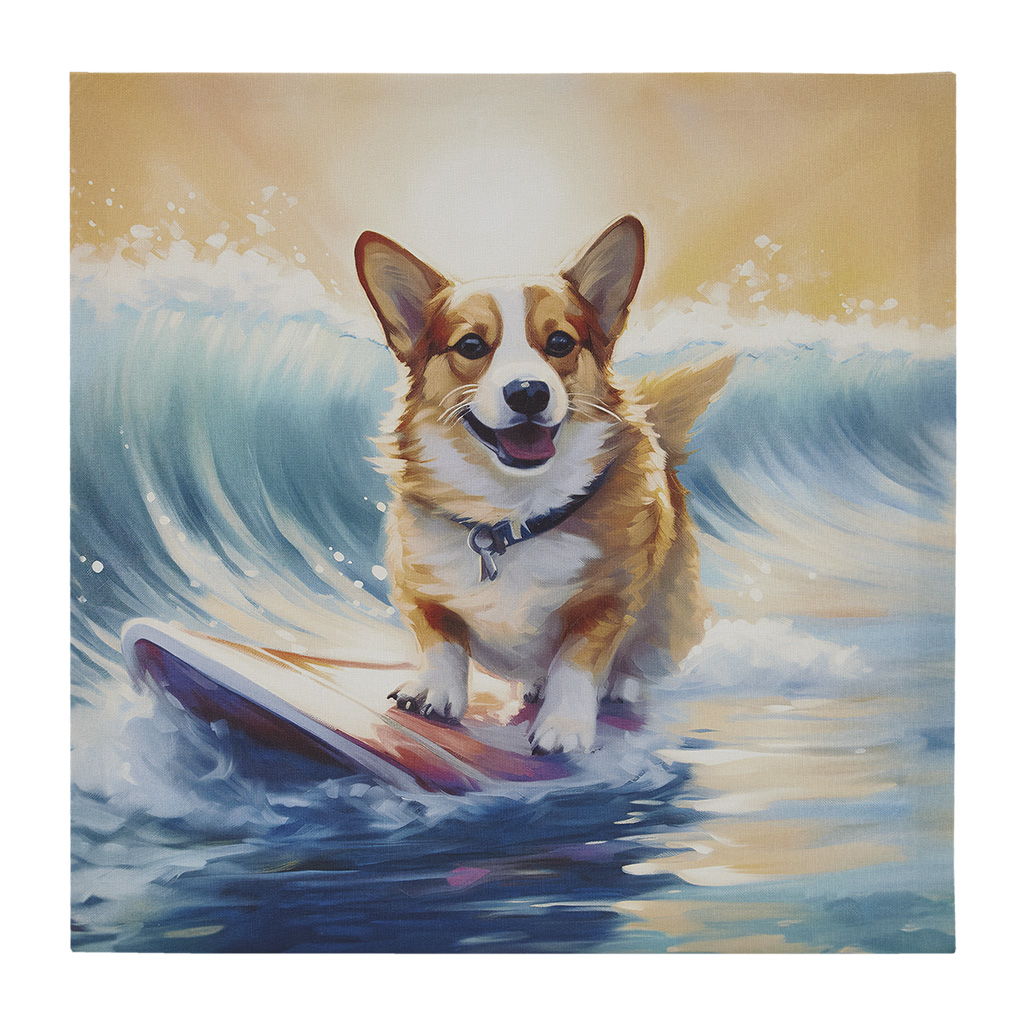 Beach Dogs - Corgi Canvas Wall Art - Blue Multi