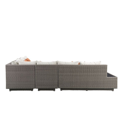 Salena - Patio Table - Beige Fabric & Gray Wicker