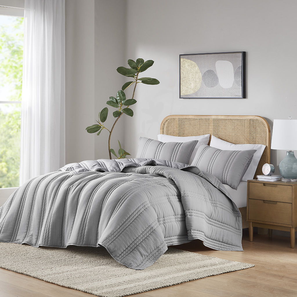 Dune - Poly Gauze Queen Quilt Set - Gray