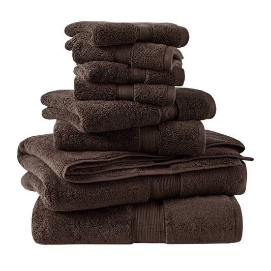 800GSM - 8 Piece Antimicrobial Towel Set - Brown